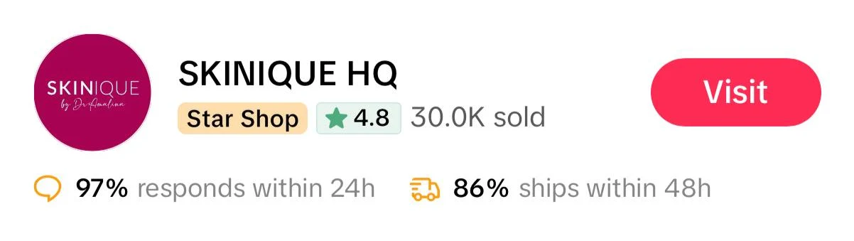 Kedai SKINIQUE HQ di TikTok Shop: Star Shop, rating 4.8, 30.0K terjual